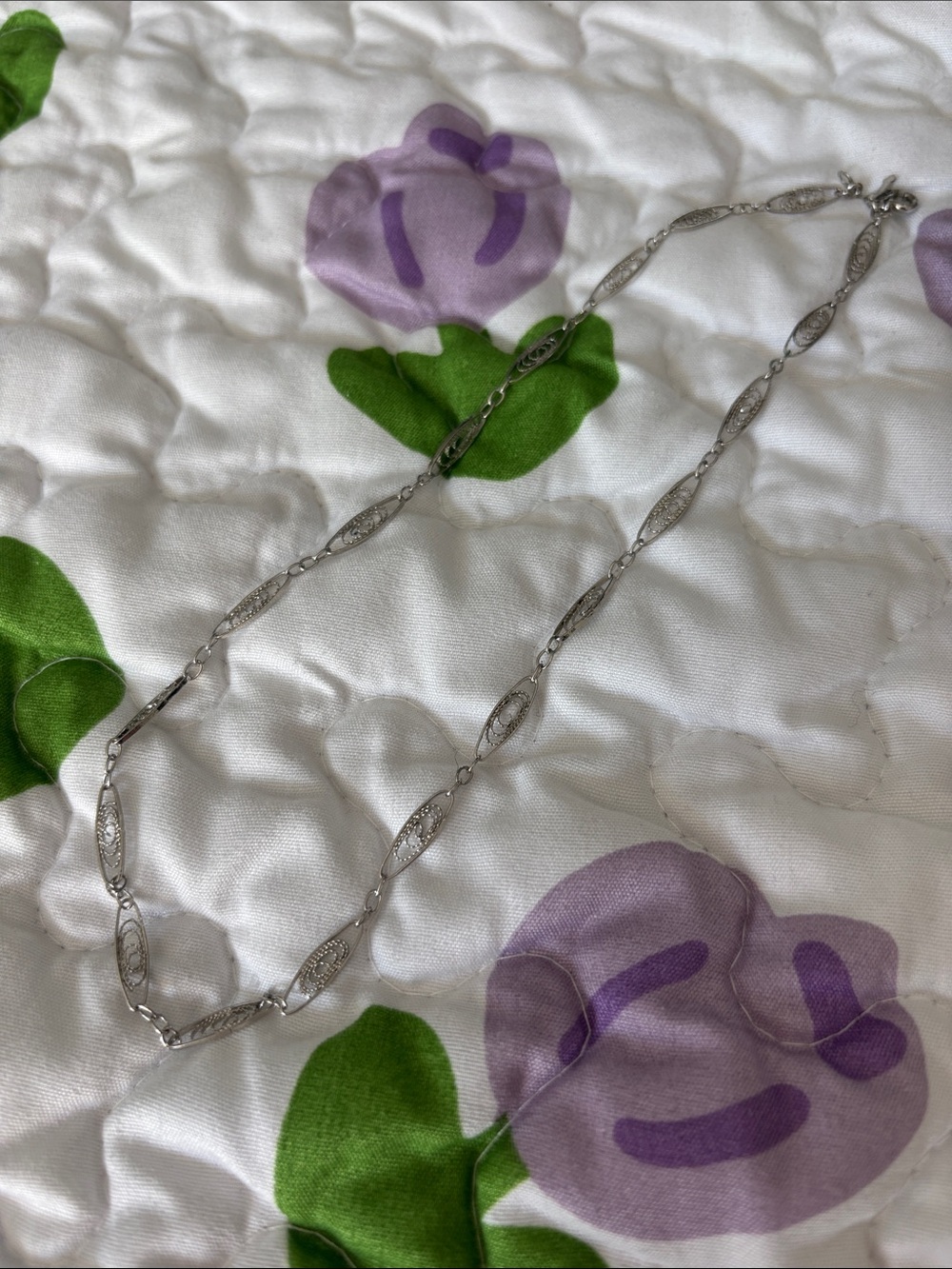 Dainty vintage Trifari Silver Filigree Link Necklace